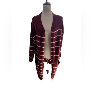 Striped Burgundy Open-Front Sweater Large